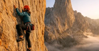 Escalador en la pared del Naranjo de Bulnes (Picu Urriellu), Picos de Europa
